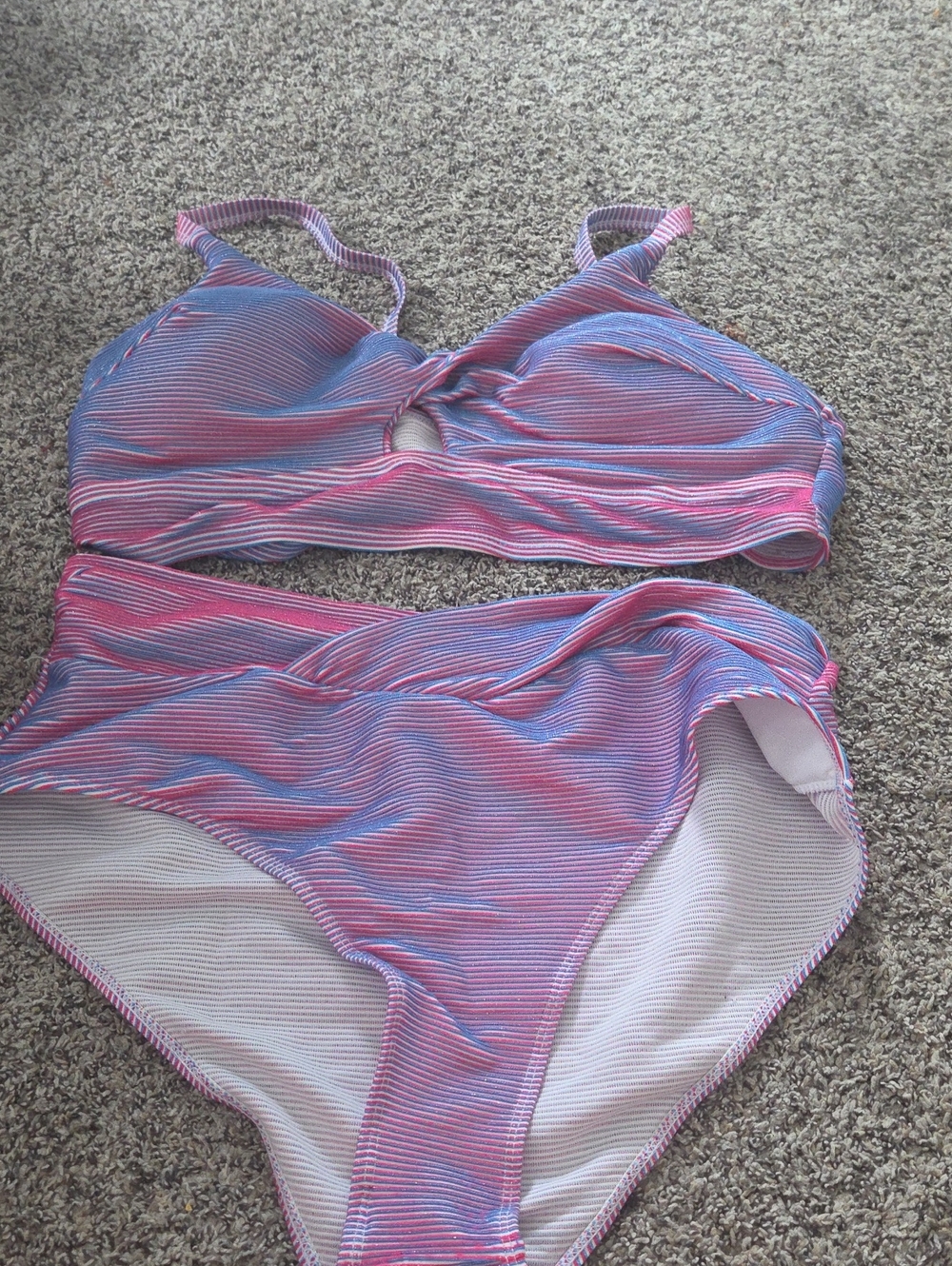 Women's Two-Piece Pink & Blue Striped Bikini Set